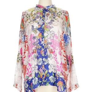 Johnny Was multicolor floral, silk blouse. Size L